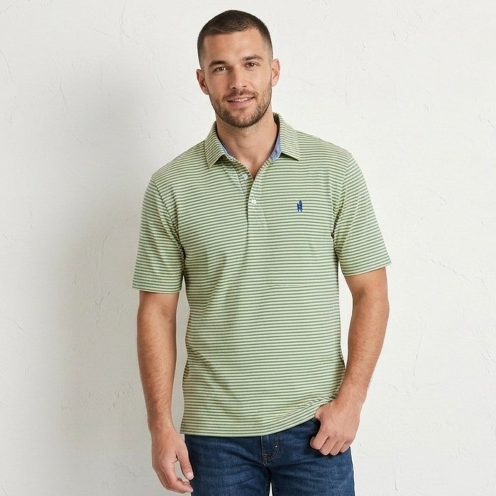 Johnnie-O Prep-Formance Yellow Blue Striped Mens M Golf Polo Surf Beach Logo